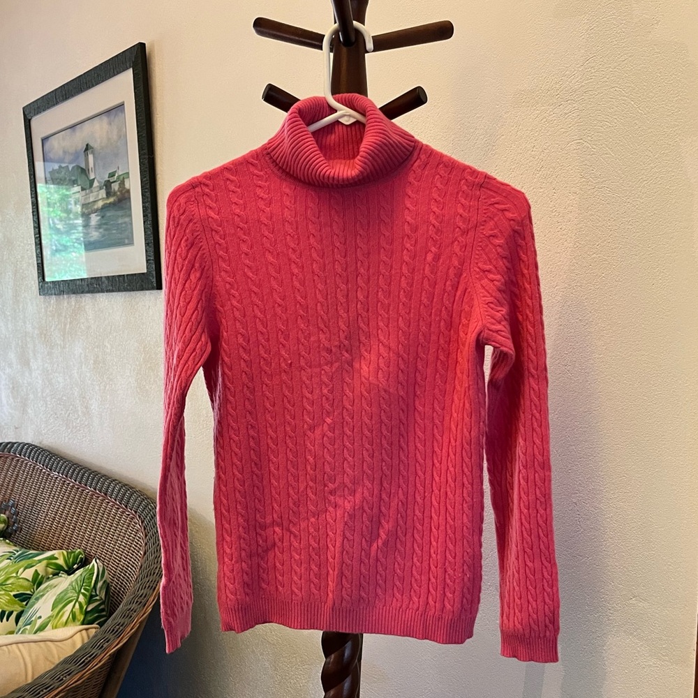 100% Cashmere Charter Club Sweater Cable Knit Turtleneck